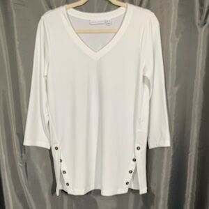 Susan Graver White Long Sleeve V-Neck Tunic Women’s Small